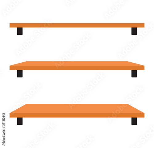 set of empty wooden shelves for book or stuff cartoon illustration clipart