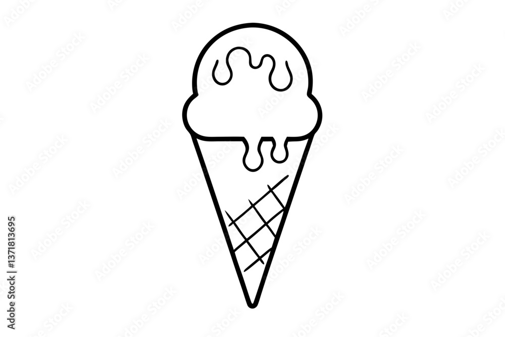 ice cream cone with dripping details line art vector illustration ice cream cone with dripping details line art vector illustration