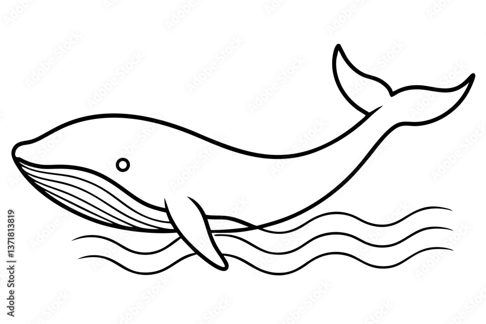 whale swimming with water waves line art vector illustration whale swimming with water waves line art vector illustration