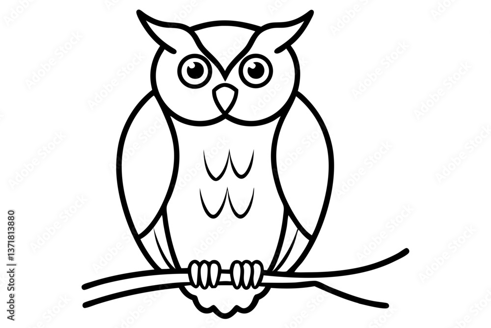 Fototapeta premium owl perched on a branch line art vector illustration
