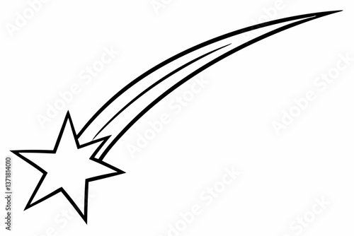 shooting star with curved trail line art vector