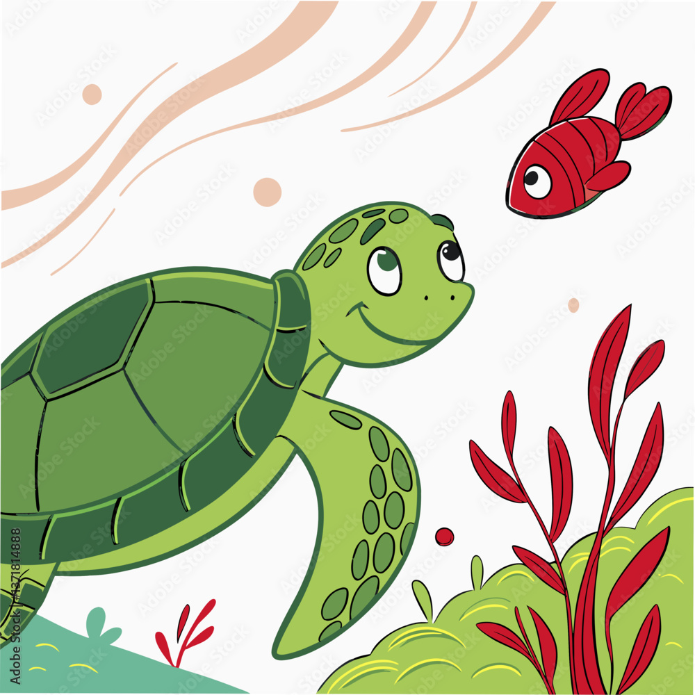 Cute Sea Turtle Swimming with a Tiny Fish , Ocean Vector SVG Cute Sea Turtle Swimming with a Tiny Fish , Ocean Vector SVG