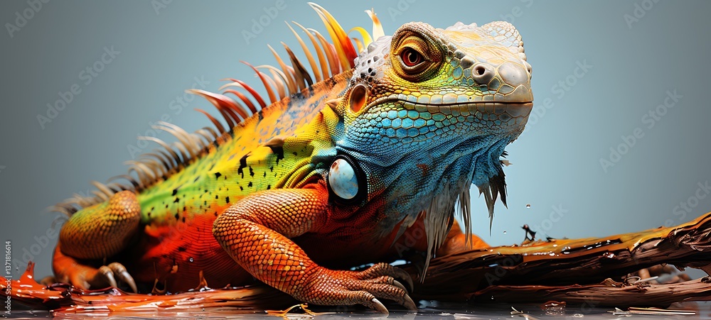 Fototapeta premium White background with drawings of colorful Lizard for children, ai generative