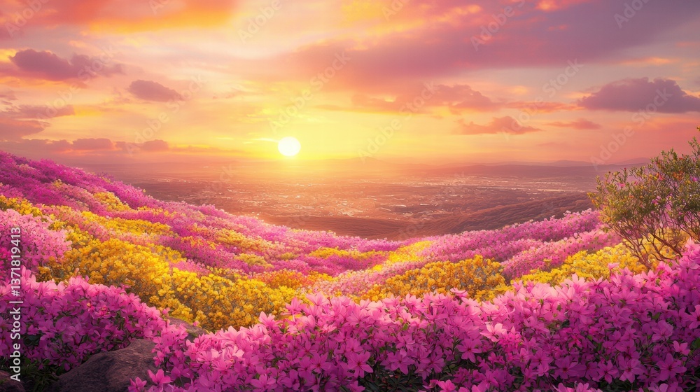 Fototapeta premium Stunning sunset over majestic mountain range with rich colors and dramatic cloud formation