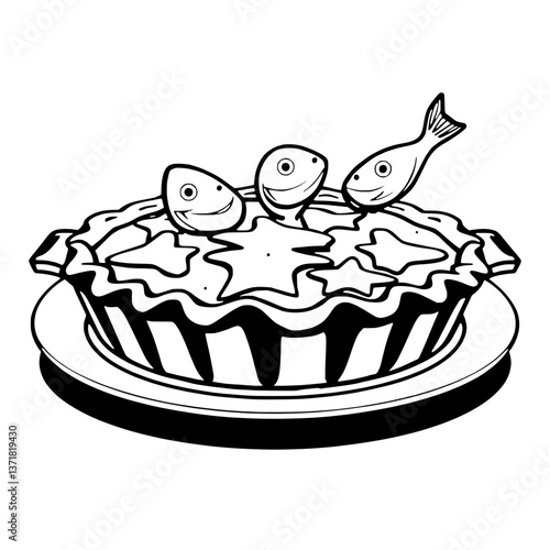 Cartoon Fish Pie Illustration A Whimsical Baked Dish