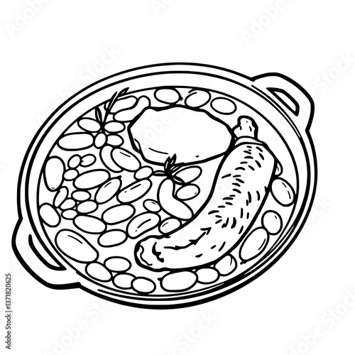 Delicious Stew White Beans Sausage and Steak in a Pan