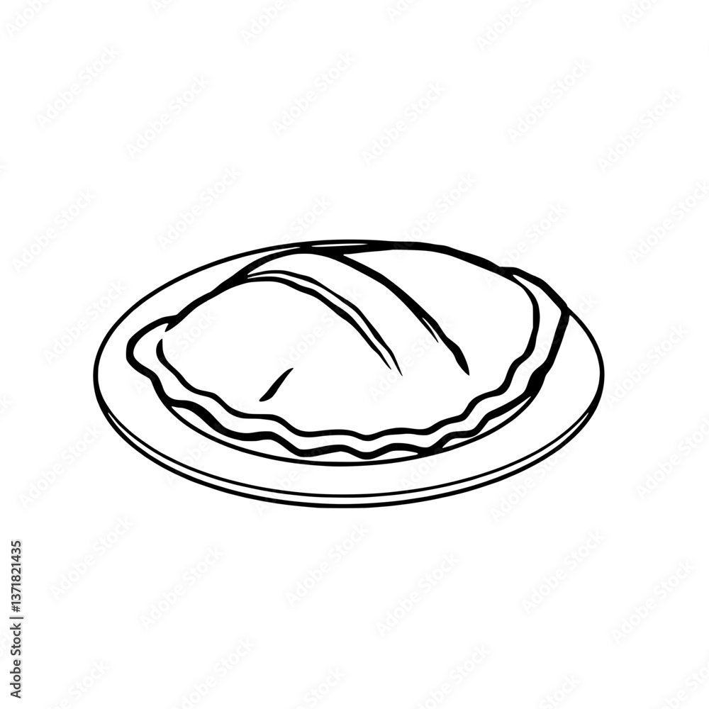 Hand-Drawn Illustration Of A Delicious Pastry On A Plate Hand-Drawn Illustration Of A Delicious Pastry On A Plate