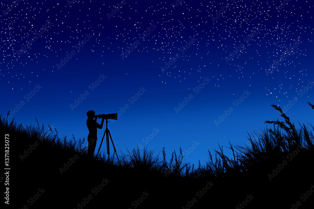 A Silhouetted Observer on a Hilltop Beneath the Infinite Night. A Silhouetted Observer on a Hilltop Beneath the Infinite Night.