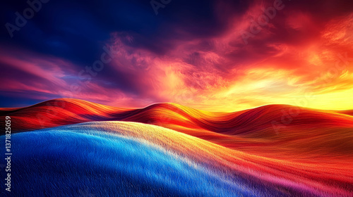 Vibrant Sunset Landscape: Colorful Hills and Sky