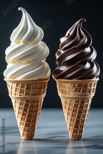 Wallpaper Mural The image features three handmade waffle cones filled with vanilla and dark chocolate, adorned with bright lighting and a minimalist background. Torontodigital.ca