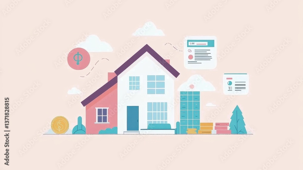 Real estate investment infographic flat design side view property market theme animation colored pastel. Real estate investment infographic flat design side view property market theme animation colored pastel.