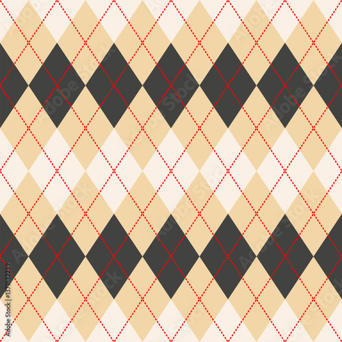 beige argyle seamless vector pattern, english colors plaid, golf or casual dress fabric