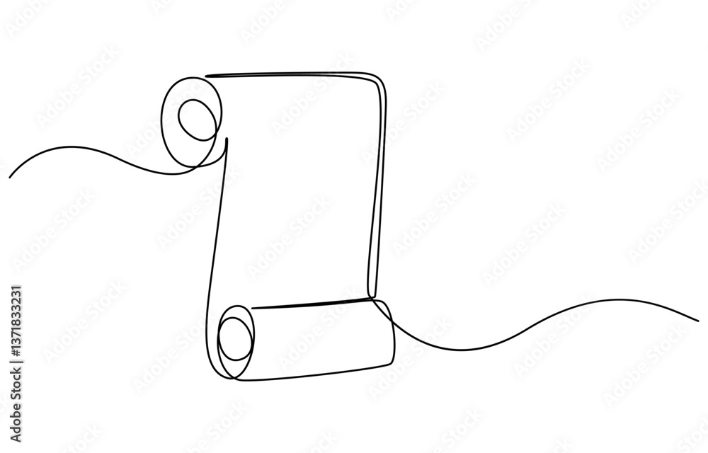 Obraz premium Old paper scroll one line drawing