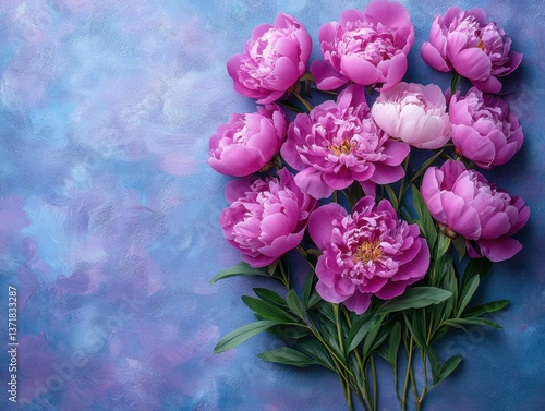 Pink Peony Flowers on a Colorful Background