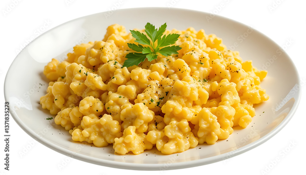 Scrambled eggs on white plate Scrambled eggs on white plate