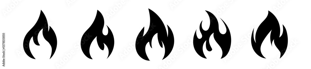 Five Abstract Black Flame Icons Design Elements Set Five Abstract Black Flame Icons Design Elements Set