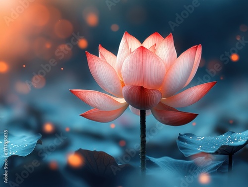A Pink Lotus Flower in a Blue Background