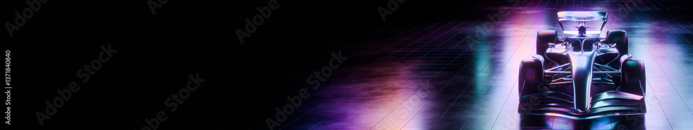 Naklejka premium Modern F1 Formula One race car with abstract futuristic colorful glowing lights