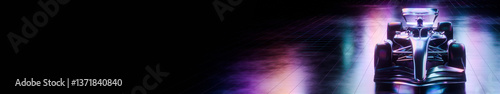 Modern F1 Formula One race car with abstract futuristic colorful glowing lights