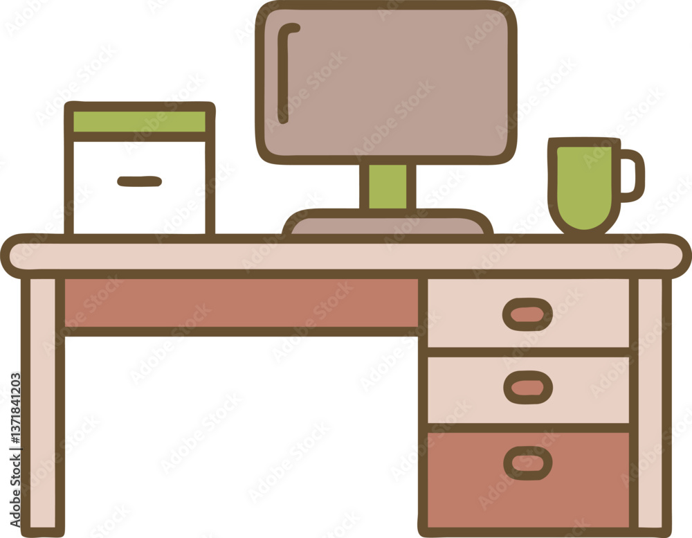 Modern E-Desk Icon – Computer, Notebook & Coffee Cup Design Modern E-Desk Icon – Computer, Notebook & Coffee Cup Design
