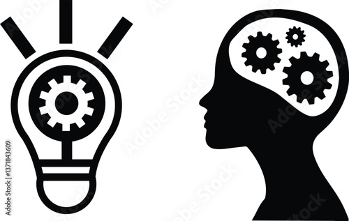 Human head silhouette with a light bulb symbolizing ideas and creativity