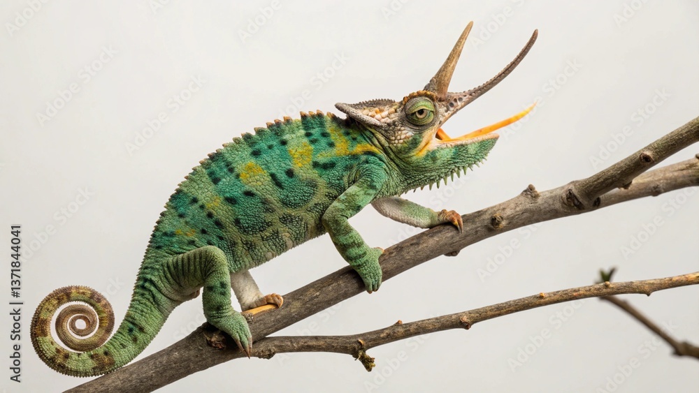 Naklejka premium Jackson's Chameleon on studio background 