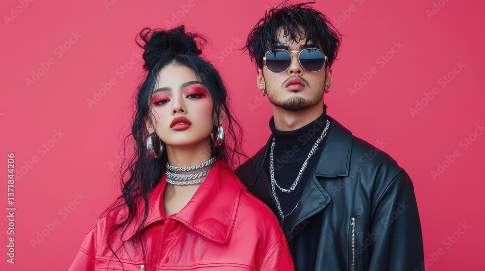 Bold fashion statement with vibrant colors and edgy styles, showcasing confidence and attitude Bold fashion statement with vibrant colors and edgy styles, showcasing confidence and attitude