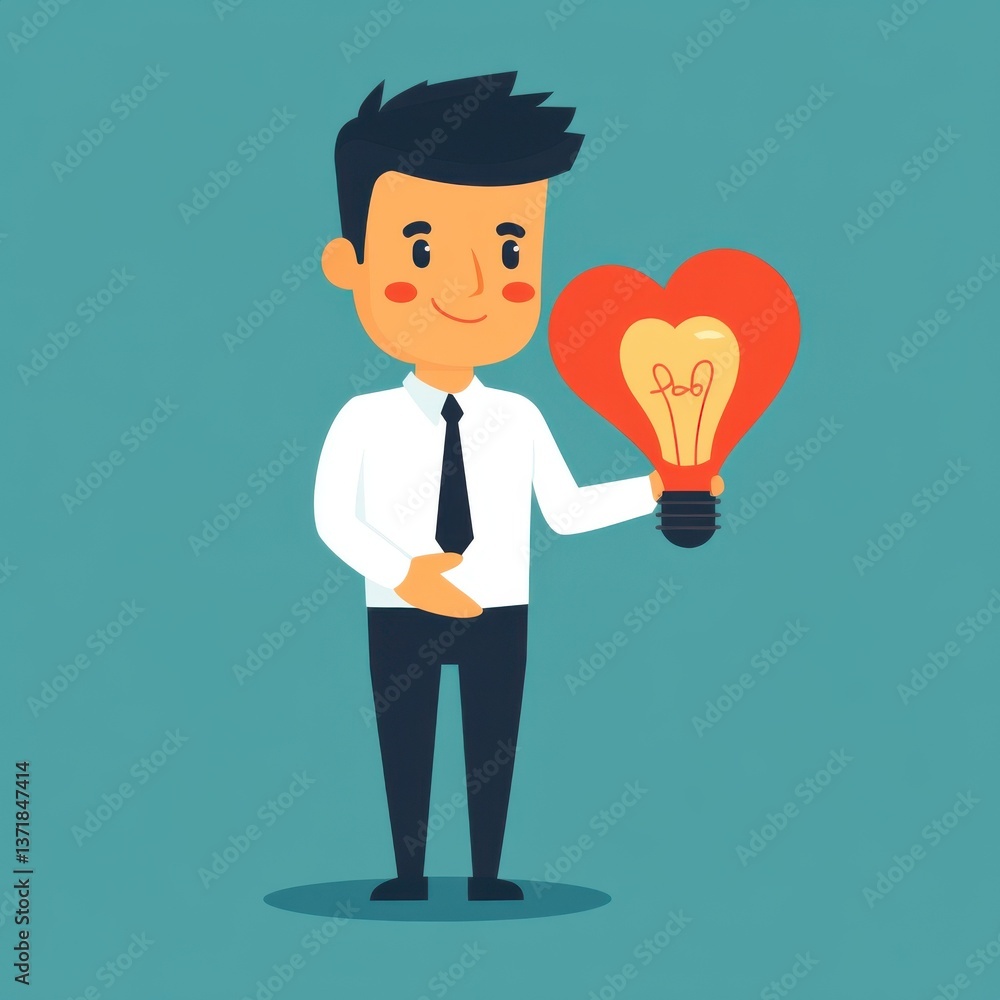 Self awareness and emotional regulation for better leadership. Smiling Businessman Holding Heart Shaped Lightbulb Illustration Self awareness and emotional regulation for better leadership. Smiling Businessman Holding Heart Shaped Lightbulb Illustration