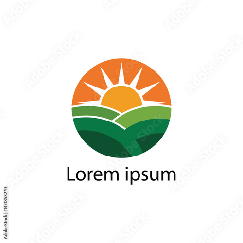 Sunrise Over Green Hills Logo Representing Nature, Sustainability, and Agricultural Growth vector