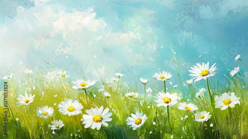 Daisies On Field - Abstract Spring Landscape