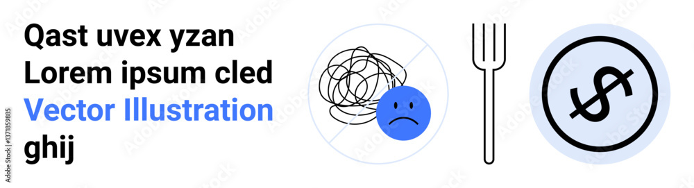 Tangled lines with sad face, fork, and dollar symbol circle. Ideal for mental health, decision-making, financial planning, stress, confusion, emotional well-being and simple landing page Tangled lines with sad face, fork, and dollar symbol circle. Ideal for mental health, decision-making, financial planning, stress, confusion, emotional well-being and simple landing page