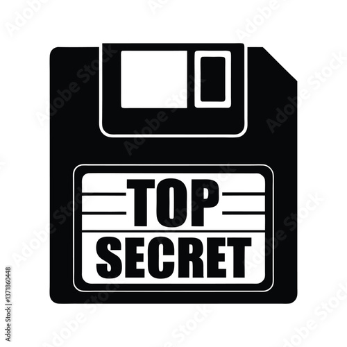A floppy disk with top secret label on it vector silhouette.