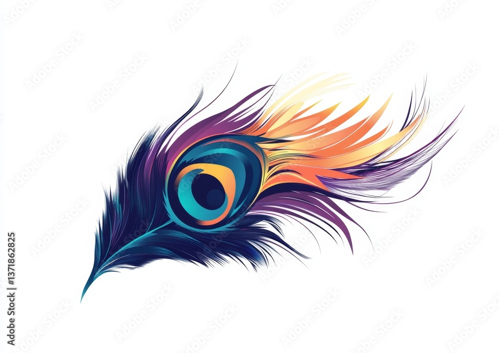 Obraz premium Vibrant peacock feather illustration on white background