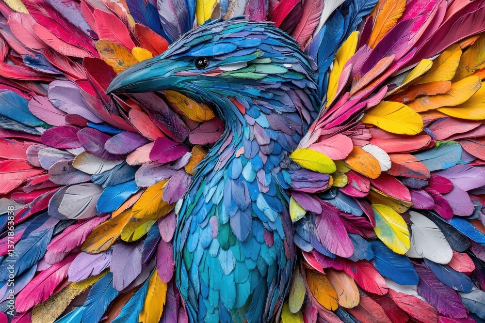 Obraz premium Vibrant feathered bird with bright colors. Texture of feathers is visible