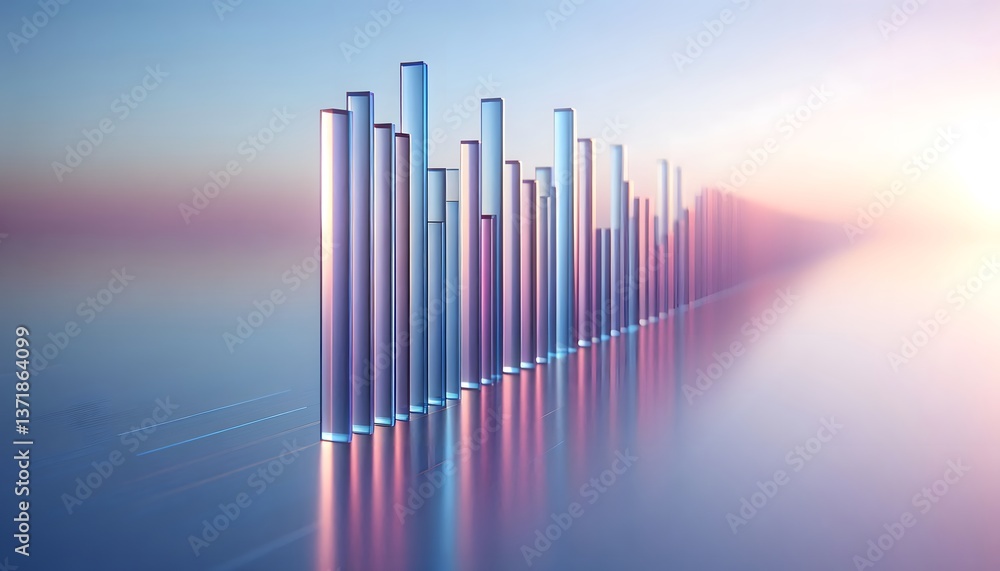 Obraz premium Transparent Glass Bars with Gradient Background, Data Visualization Concept