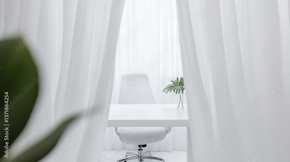 Fototapeta premium Sleek Office Minimalism: Sunlit Workspace with Design Aesthetics Design 