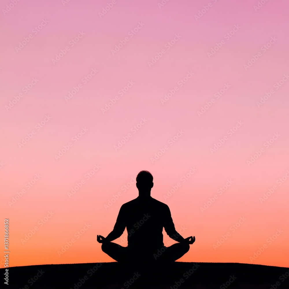 Man meditating at sunset silhouette Man meditating at sunset silhouette