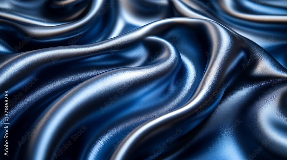 Obraz premium A silky, abstract composition in shades of deep navy and silver, with a luxurious, reflective surface,