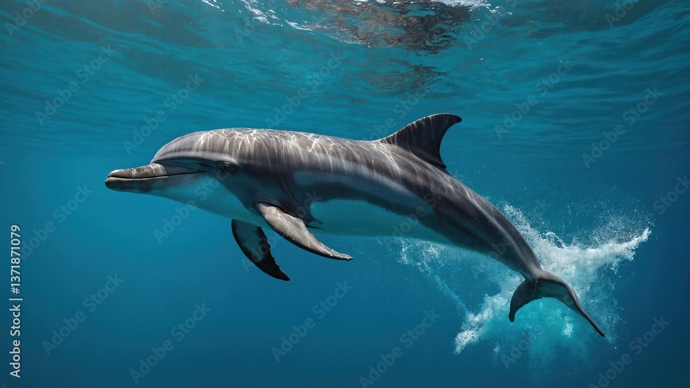 Fototapeta premium Striped Dolphin Underwater,Ocean Wildlife