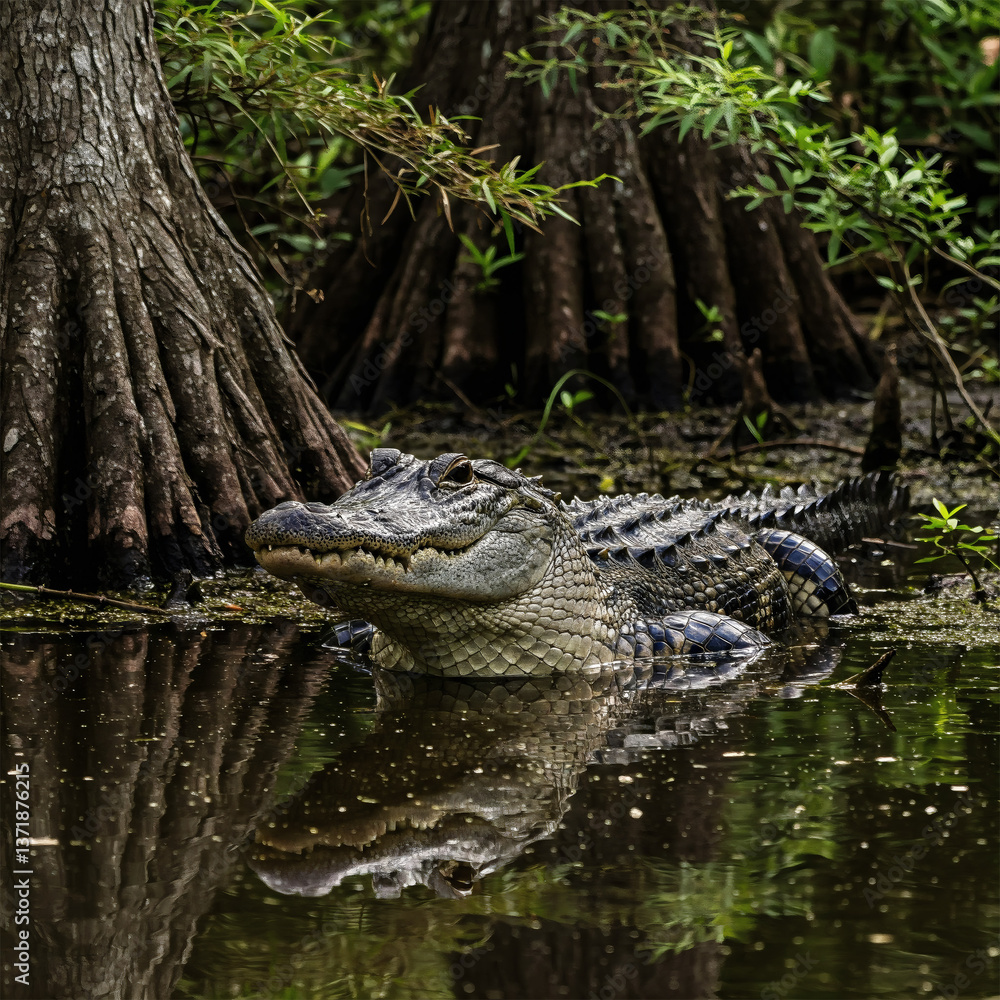Obraz premium Majestic Alligator in a Cypress Swamp
