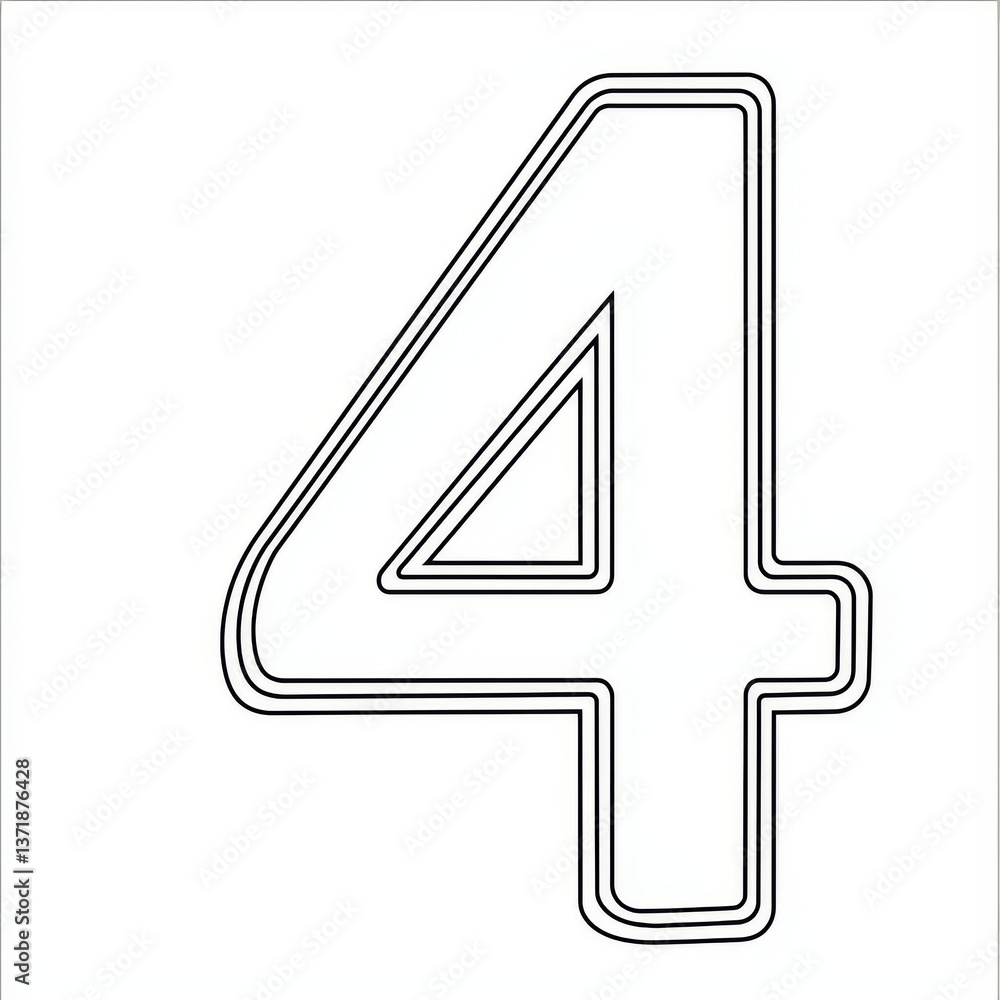 Outlined Number Four Design Element on White Background for Digital Art Projects