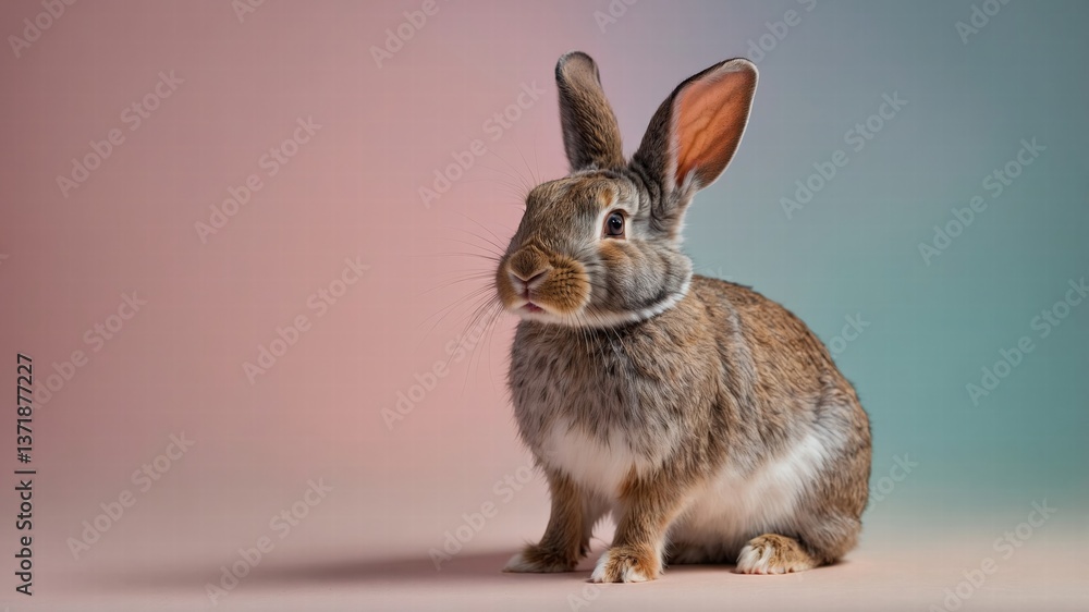 Obraz premium Cute Brown Rabbit on Pastel Background