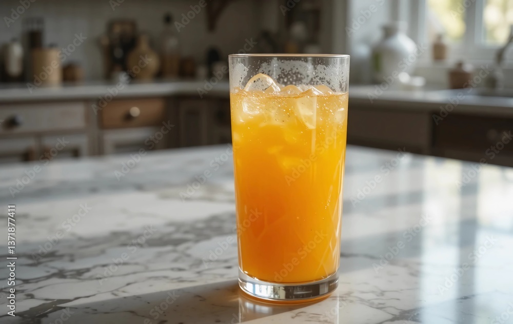 A tall transparent glass filled with freshly squeezed orange juice A tall transparent glass filled with freshly squeezed orange juice