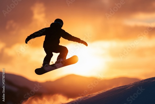 Wallpaper Mural Snowboarder silhouette jumps at sunset Torontodigital.ca