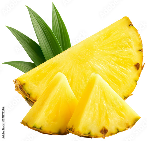 Fresh Pineapple Slices with Green Leaves
