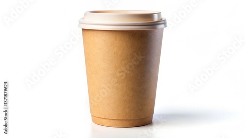 Blank take away kraft coffee cup isolated on white background.
