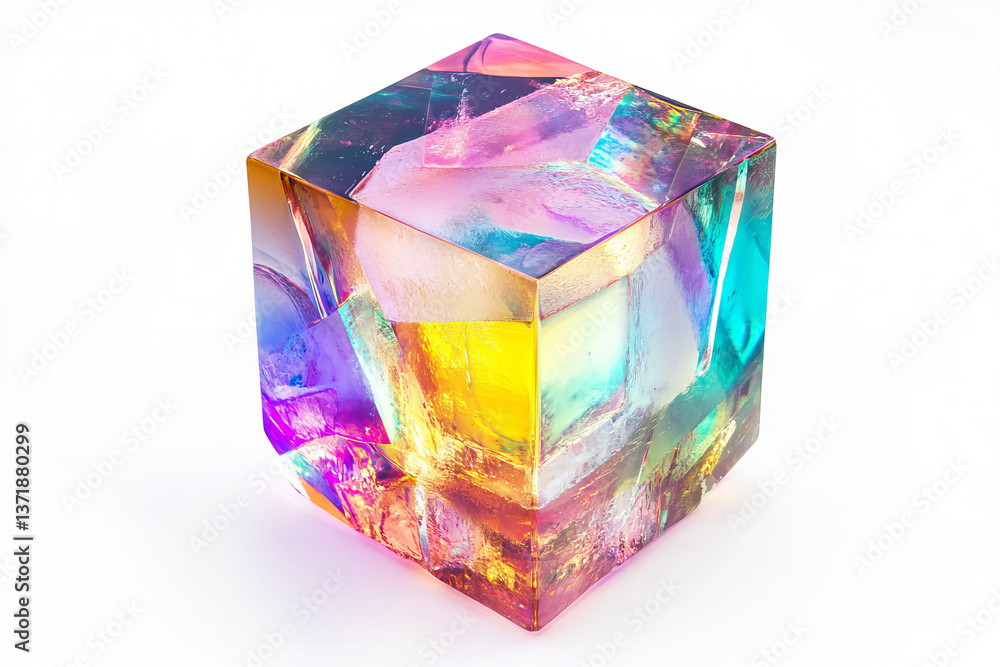 Holographic cube isolated on white background Holographic cube isolated on white background