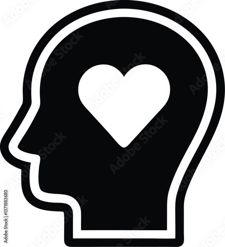 Head with Heart Icon - Mind and Emotion Symbol


