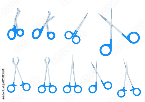 blue surgical scissors forceps on isolated white