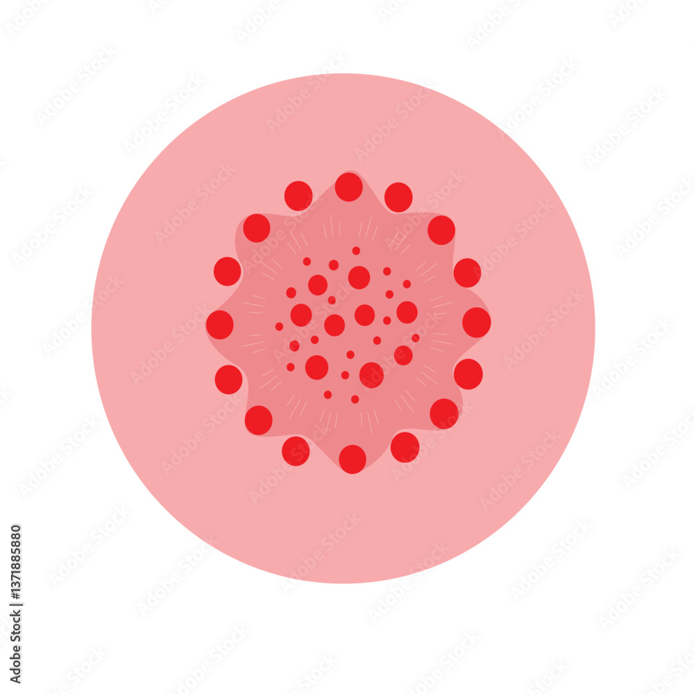 Fototapeta premium Circular Pattern of Red Dots on a Light Pink Background